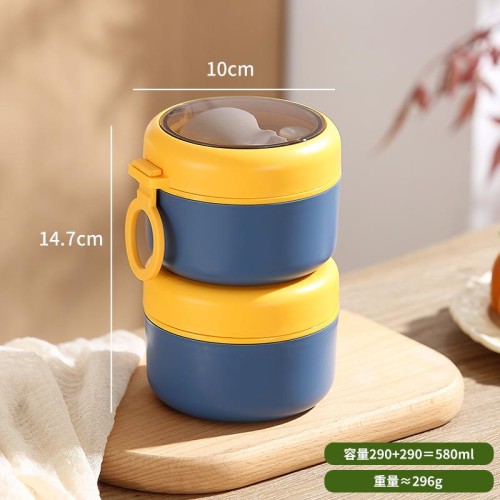 290ML+290ML 2 Layers Round Shape Travel Stainless Steel Freshness Preservation Thermos Soup Mug Salad Tiffin Box