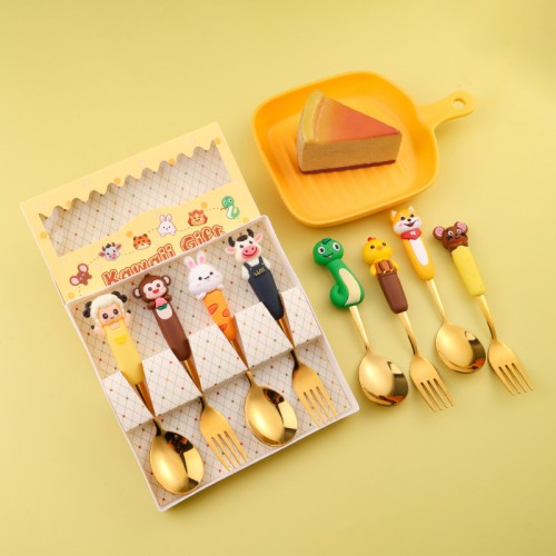 Dingyong Creative Stainless Steel Rice Spoon Fork Set Cartoon Cute Rabbit Plastic Children's