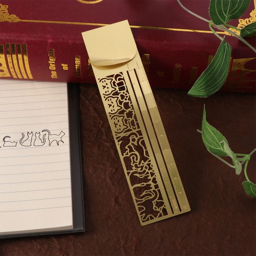 Double-Sided Cat Pattern Ruler Stationery Tool Educational Cat Template Ruler Kawaii Hollow Metal Bookmark Planning Book