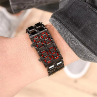 Fashion Stainless Steel Watches Men Wrist Digital Red of Blue Led Light Samurai for Men Sports Digital Watches