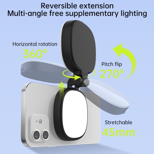 K04 Magnetic Phone Holder Selfie Light Adjustable Brightness Foldable Makeup Light Rotate 360 Degrees Fill Light with Mirror