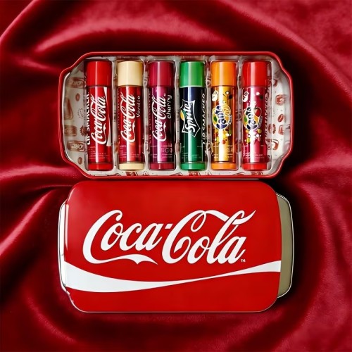 Lip Smacker, Coca Cola Lip Balm Set, Coke Tin Lip Balm Multipack, Travel Set, Kids Lip Balm Gift Set, 6 Flavours, Coca-Cola, Cherry Cola, Vanilla Cola, Sprite, Fanta, Fanta Strawberry