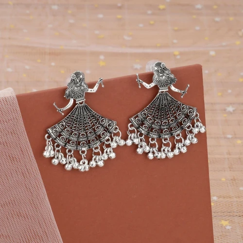 Oxidised Dancing Doll Jhumka Earrings