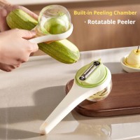 Rotating Peeler With Peel Storage Container Stainless Steel Serrated Fruit Vegetable Peeling
